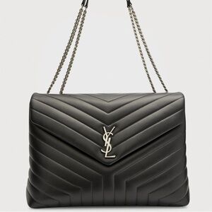 Yves Saint Laurent LouLou Large Flapbag Metalasse - Black and Silver